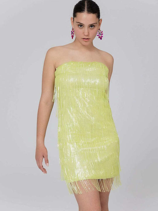 Summer Mini Evening Dress Strapless Lime