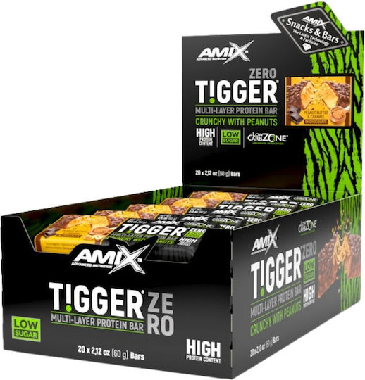 Amix Tigger Zero Batoane Proteină cu Aromă Peanut Butter Caramel 20x60gr