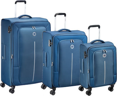 Delsey Travel Suitcases Fabric Blue with 4 Wheels Set 3pcs