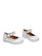 Kids Anatomic Leather Ballerinas with Adjustable Metal Clasp White