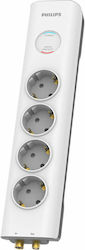 Philips Steckdosenleiste mit Überspannungsschutz 4 Steckdosen mit Schalter und Kabel 2m Weiß