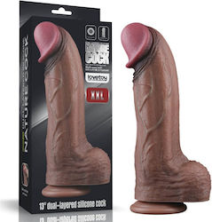 Lovetoy Penis de silicon cu două straturi de 13'' XXL Dildo realist cu Testicule și Ventuză Maro 33cm