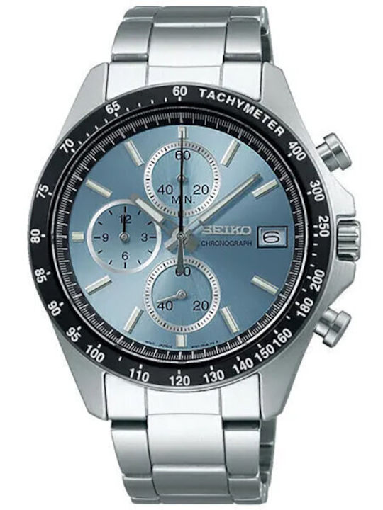 Seiko Ανδρικό Ρολόι 42mm Χρονογράφος Μπαταρίας με Ασημί Μεταλλικό Μπρασελέ