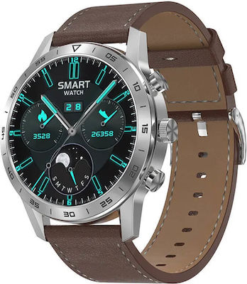 Microwear DT70 Pro Oțel inoxidabil 48mm Ceas inteligent cu pulsometru (Brown Leather)