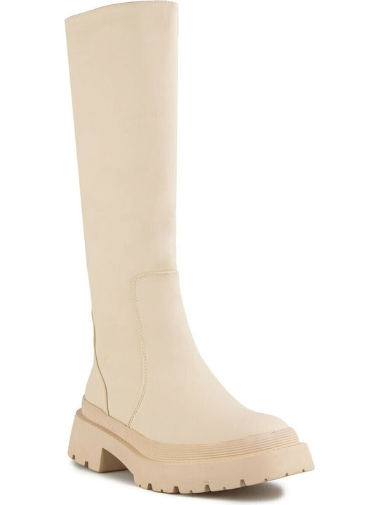 Women's Boots with Zipper Beige