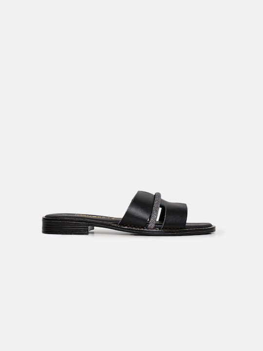 InShoes Leather Women's Flat Sandals in Black Color