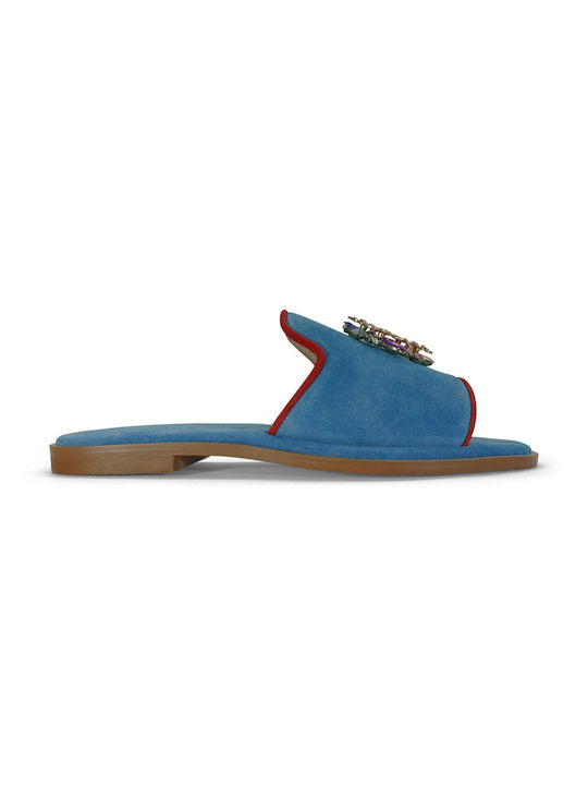 Women's anatomic leather sandal in turquoise color