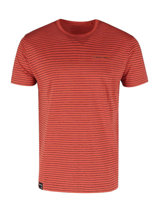 Volcano T-PALMS Men's Striped Cotton T-Shirt - Rusty Red