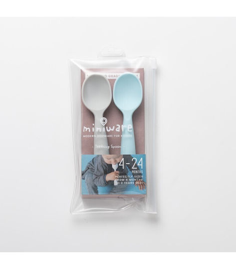 Miniware Βρεφικό Σετ με Κουτάλια από Σιλικόνη Aqua/Grey για 4+ μηνών 2τμχ