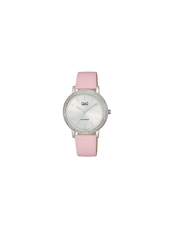 Q&Q Watch with Pink Leather Strap