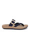 Leather Women's Flat Sandals in Navy Blue Color
