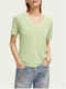 Scotch & Soda Damen T-shirt mit V-Ausschnitt Grün