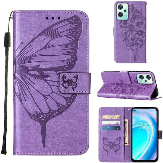 Embossed Butterfly Wallet Piele artificială Violet (OnePlus Nord CE 2 Lite 5G )