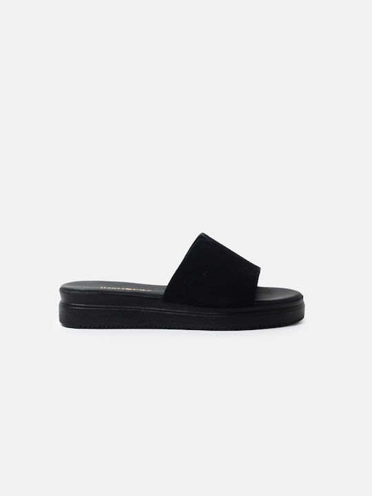 InShoes Δερμάτινα Γυναικεία Σανδάλια Flatforms σε Μαύρο Χρώμα