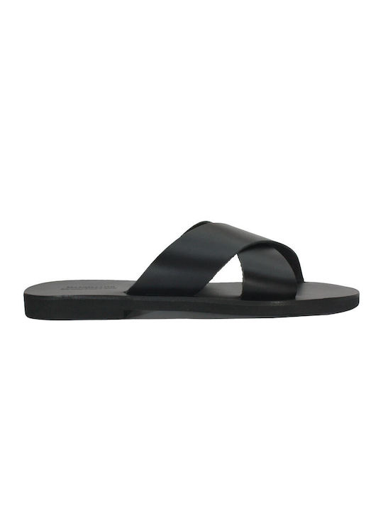Men's leather sandal in black color