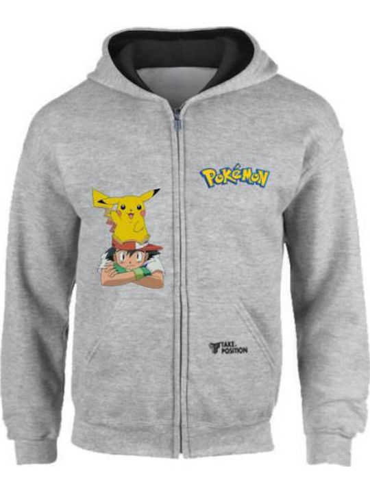 Fleece Kinder-Sweatshirt Strickjacke mit Kapuze und Taschen Grau