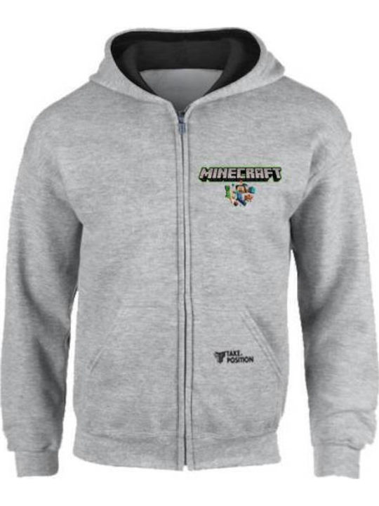 Fleece Kinder-Sweatshirt Strickjacke mit Kapuze und Taschen Grau