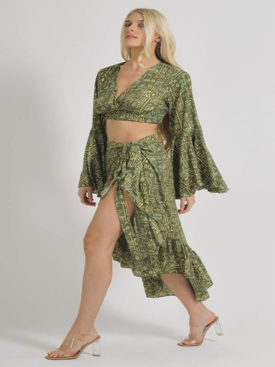 Midi Rock Umschlag Khaki