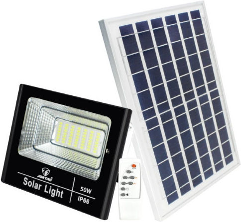 zhta.gr Jortan Στεγανός Ηλιακός Προβολέας LED 50W Ψυχρό Λευκό 6500K με Φωτοκύτταρο και Τηλεχειριστήριο IP66