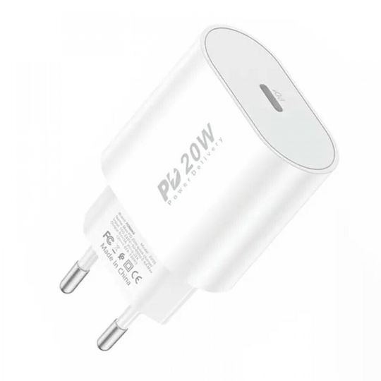 Foneng Încărcător Fără Cablu cu Port USB-C 20W Livrarea energiei Albς (EU39)