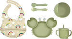 Queen Mother Feeding Set Καβουράκι made of Silicone with Non-Slip Base Green 6pcs