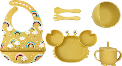 Queen Mother Feeding Set Καβουράκι made of Silicone with Non-Slip Base Yellow 6pcs