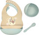 Baby Cloud Feeding Set Bear made of Silicone with Non-Slip Base Beige 4pcs