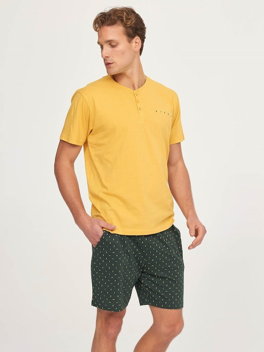 Muydemi Men's Summer Cotton Pajama Bermuda Yellow