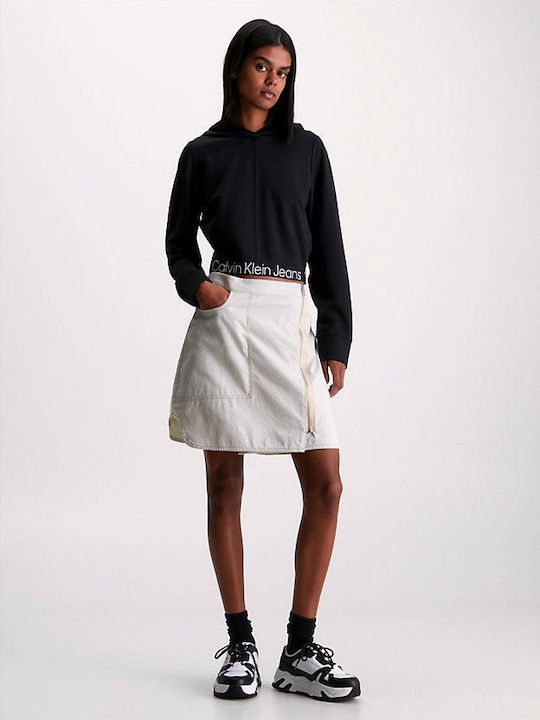 Calvin Klein Women's Cropped Hooded Sweatshirt BLACK