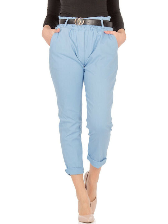 Damen Stoff Capri Hose Hellblau