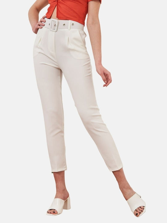 InShoes Damen Hoch tailliert Chino Hose Weiß