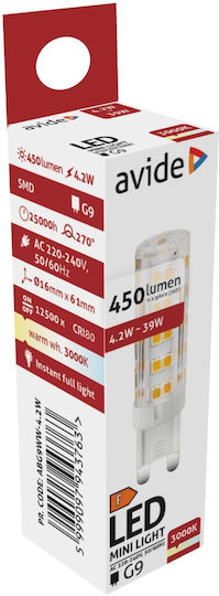Avide ABG9WW-4.2W Λάμπα LED 4.2W για Ντουί G9 Θερμό Λευκό 450lm