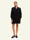 Broderie Anglaise Mini Shirt Dress Dress with Ruffle Black