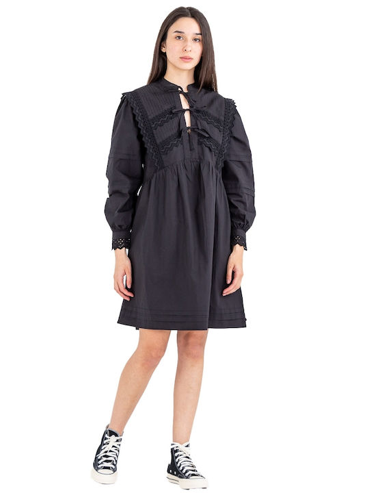 Broderie Anglaise Mini Φόρεμα Μαύρο