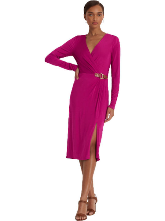 Midi Abendkleid Wickel mit Tränen Fuchsie