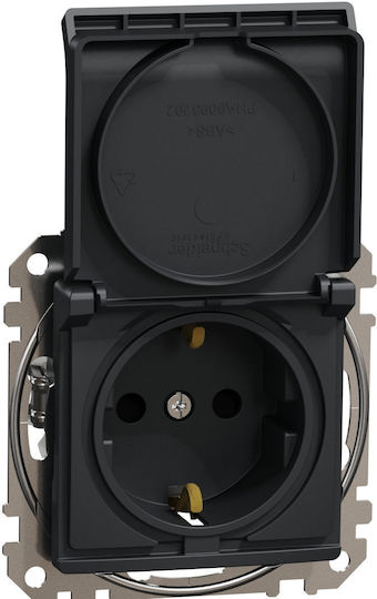 Schneider Electric Sedna Design Μονή Χωνευτή Πρίζα Ρεύματος με Καπάκι Μαύρη