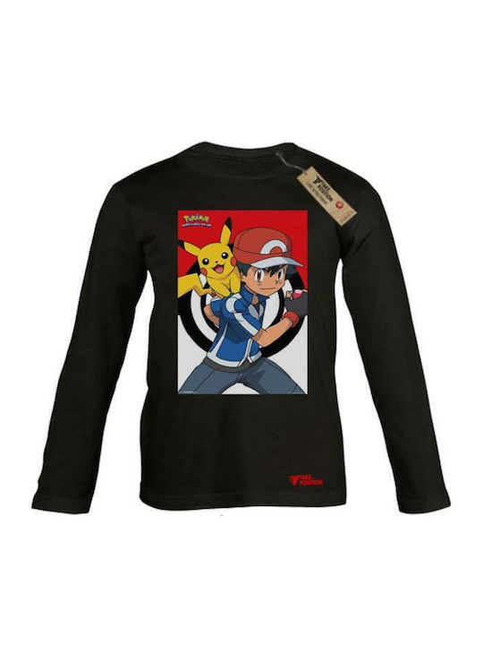 Kids' Shirt Long Sleeve Black Pikachu in Act