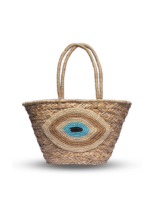 Nolah Blue Straw Beach Bag with design Eye Blue