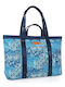 Lois Fabric Beach Bag with Ethnic design Blue