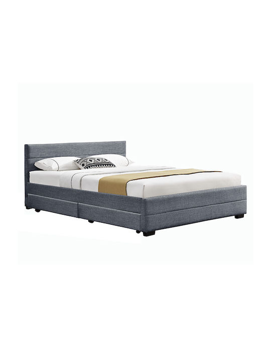 Antigone Κρεβάτι Υπέρδιπλο Επενδυμένο με Ύφασμα Γκρι με Συρτάρια & Τάβλες 160x200cm