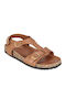 Flache Sandalen für Damen mit Riemen in Tabac Braun Farbe
