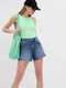 GAP Women's Summer Blouse Sleeveless with Tie Neck Green
