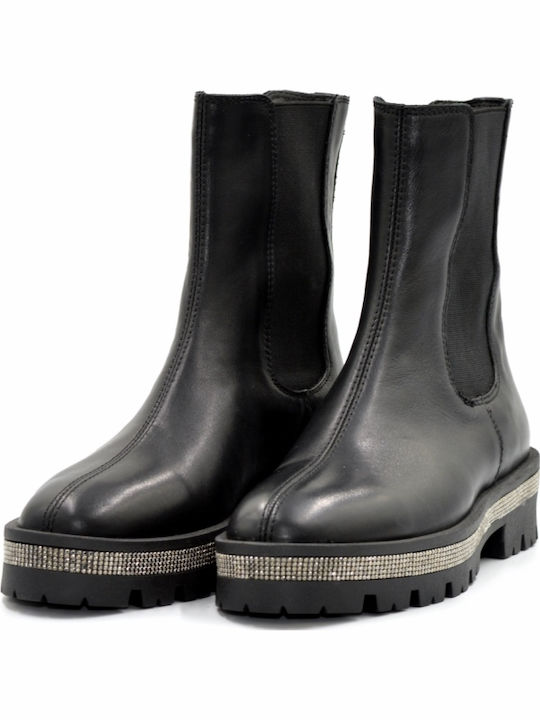 Leder Damen Chelsea-Stiefel Schwarz