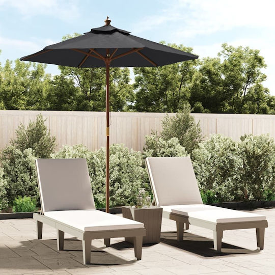 Round Wooden Black Garden & Terrace Parasol Φ1.96xΥ2.31m