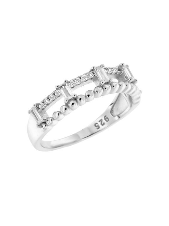 Silver 925 Ring with white cubic zirconia stones round and rectangular in cut BAUGETTE ASZ-22069W