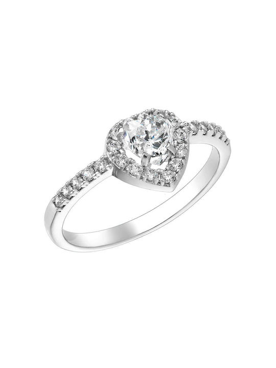 Women's 14K White Gold Ring in Heart Design with White Zircon Stones MSD-21797W