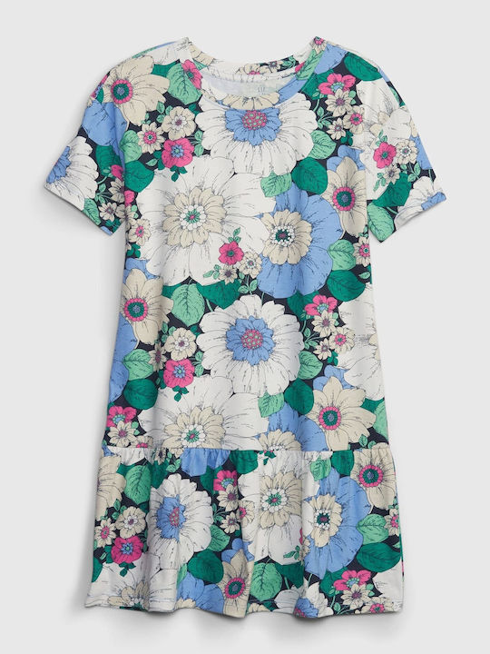 GAP Kids Dress Floral Short Sleeve Blue