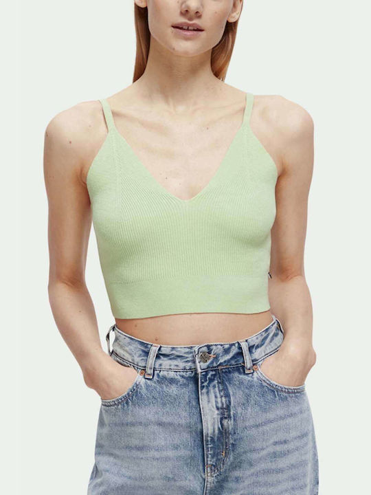 Scotch & Soda Women's Summer Crop Top with Straps & V Neckline Green