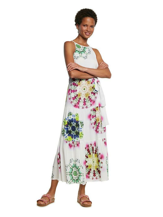 Desigual Sommer Midi Kleid mit Rüschen Weiß