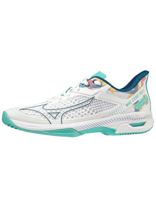 Mizuno Wave Exceed Tour 5 Women's Tennis Shoes for Hard Courts White / Turquoise / Moroccan Blue